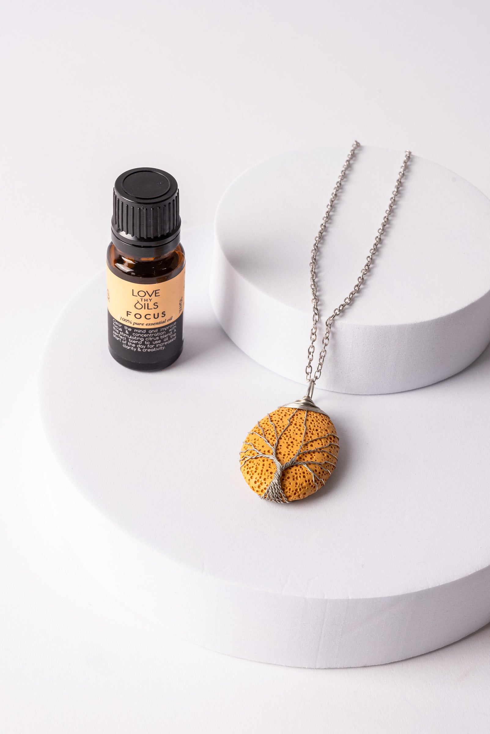 Tree of Life Lava Stone Necklace - Yellow