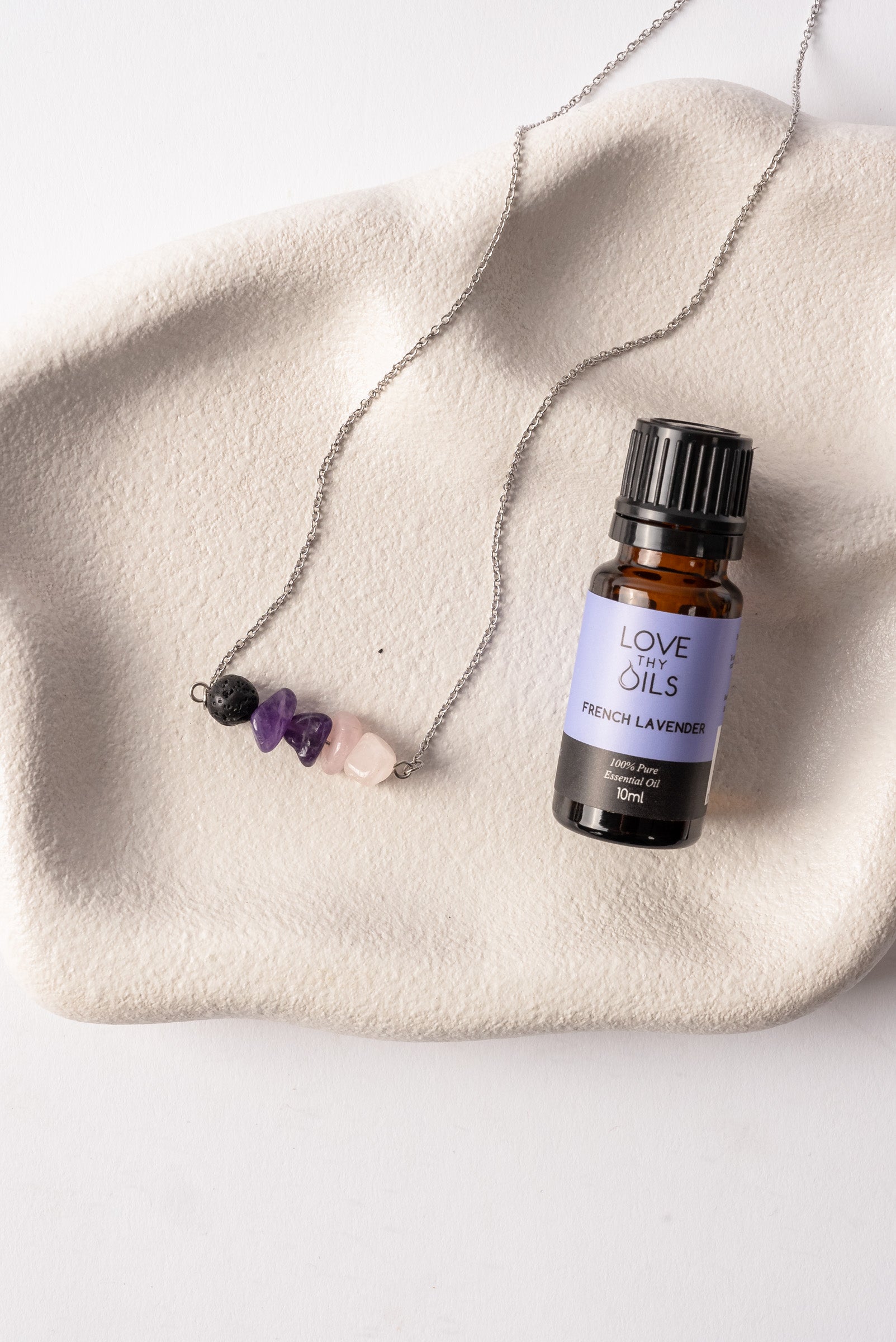 Amethyst, Rose Quartz & Lava Stone Diffusing Necklace