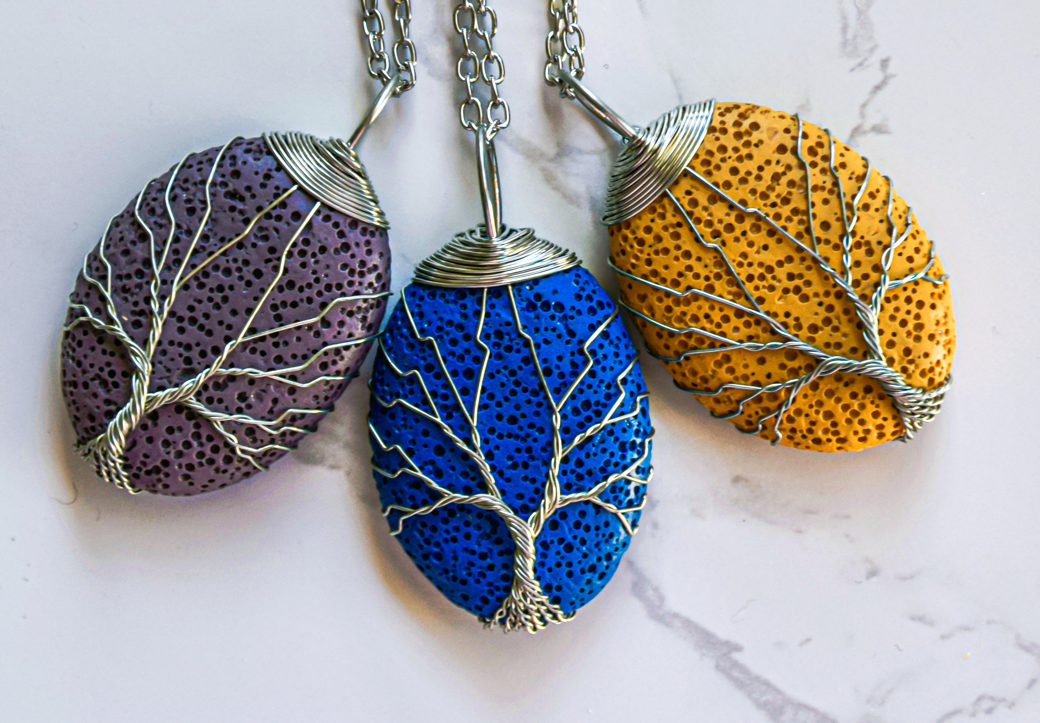 Tree of Life Lava Stone Necklace - Yellow