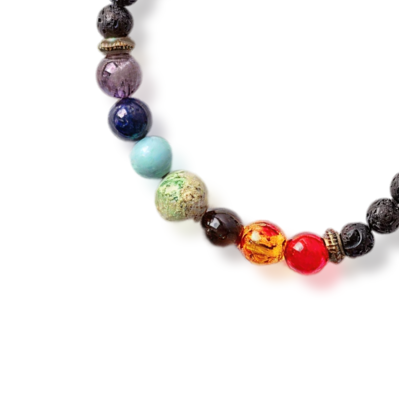 Adjustable 7 Chakra Lava Stone diffusing bracelet