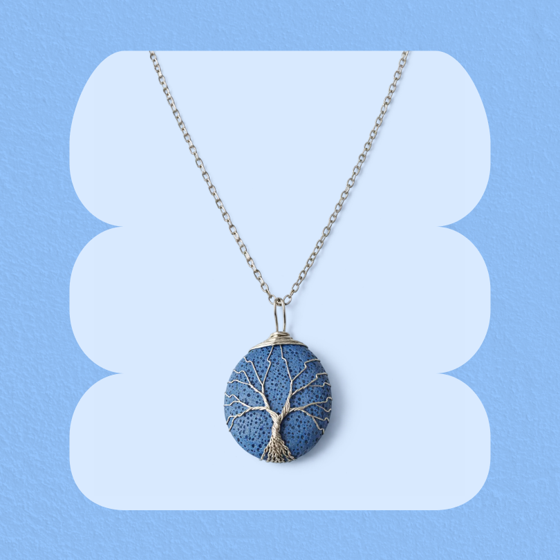 Tree of Life Lava Stone Necklace - Blue