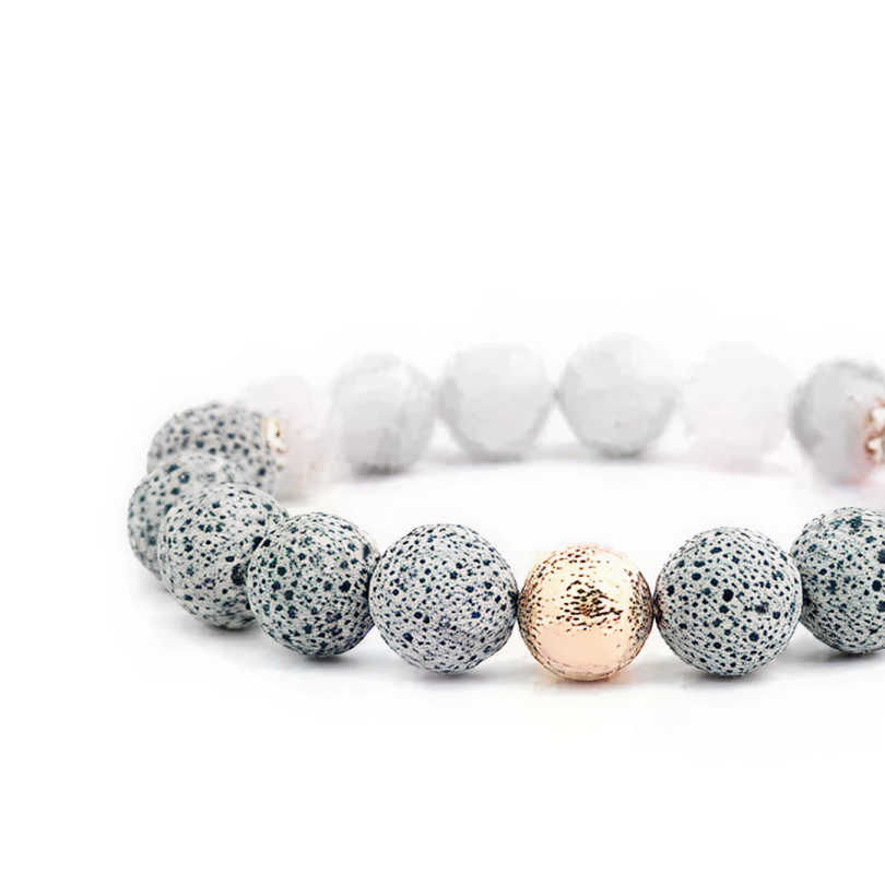 White Crazy Agate & Grey Lava Stones Diffuser Bracelet