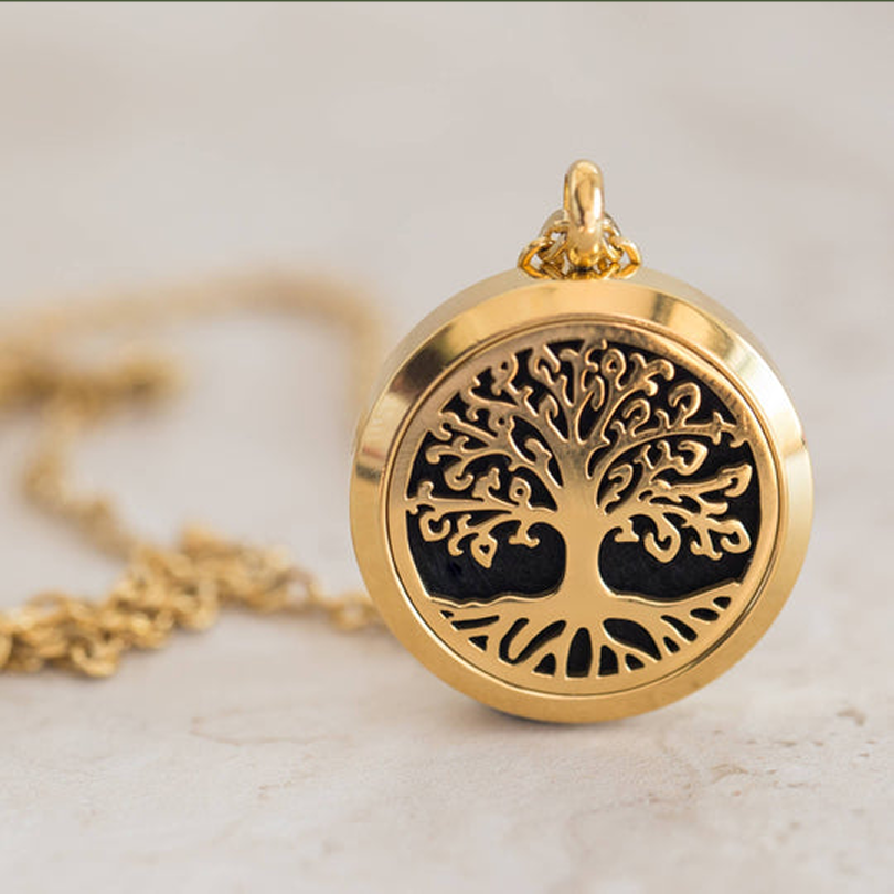 Tree of Life - Aromatherapy Diffusing Necklace - Yellow Gold