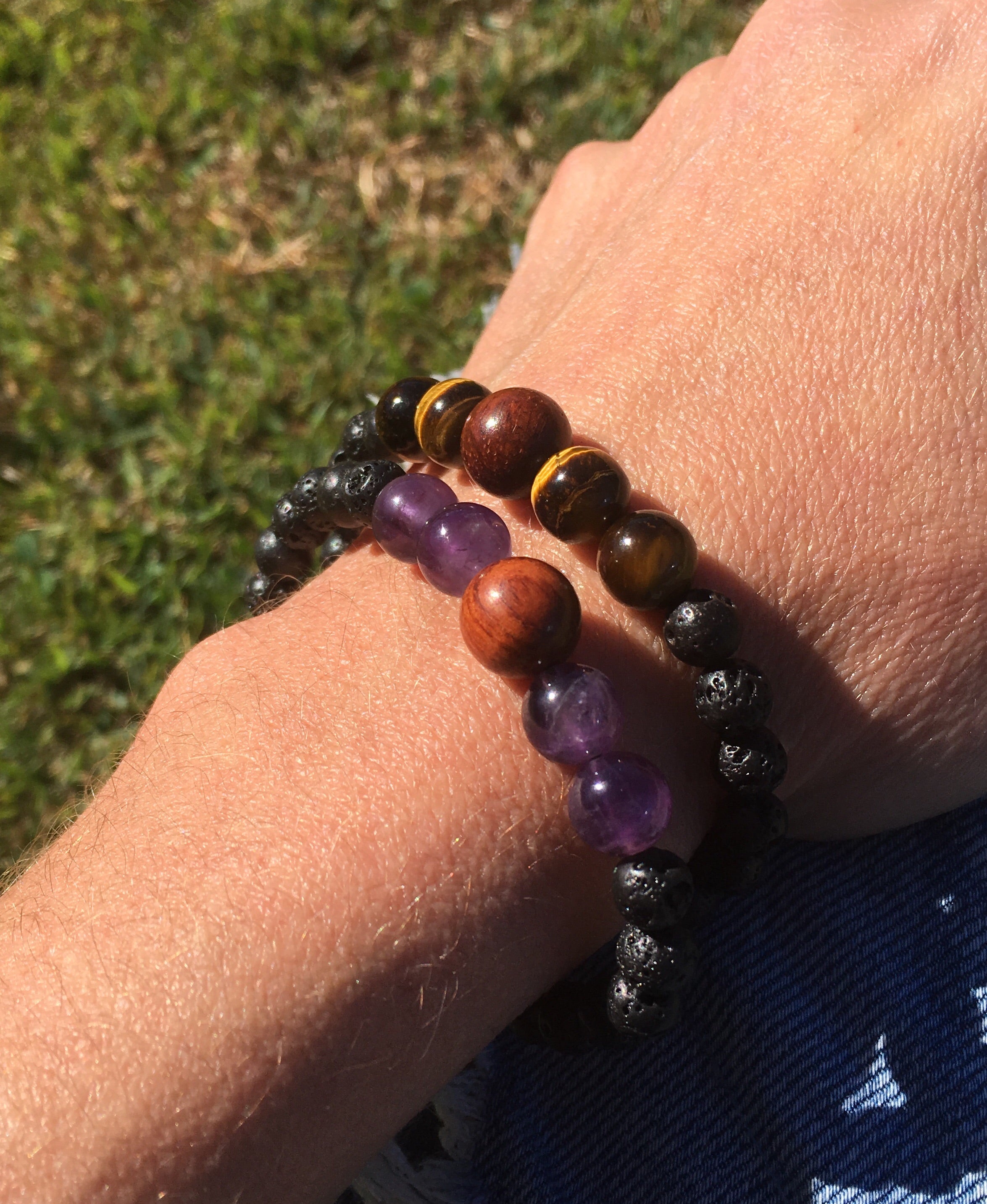 Amethyst and lava stone essential oil diffusing bracelet.  aromatherapy jewellery