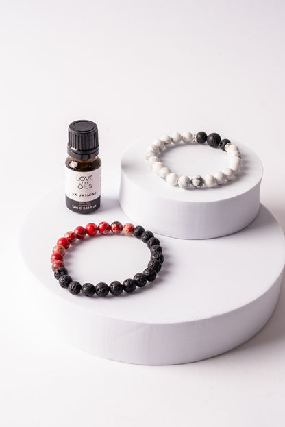Red Imperial Jasper & Lava Stone diffuser Bracelet
