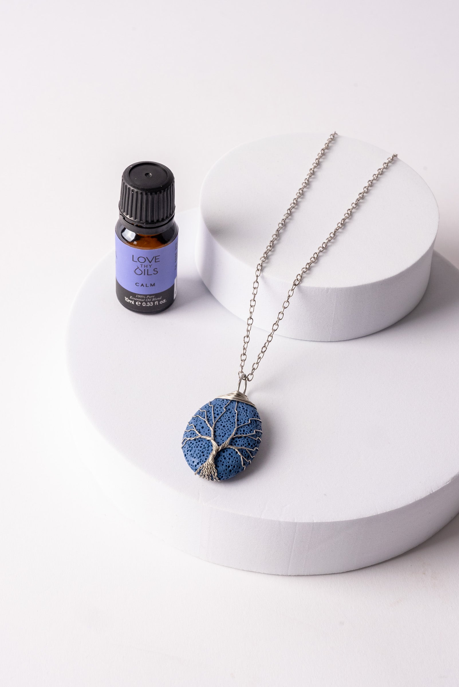 Tree of Life Lava Stone Necklace - Blue