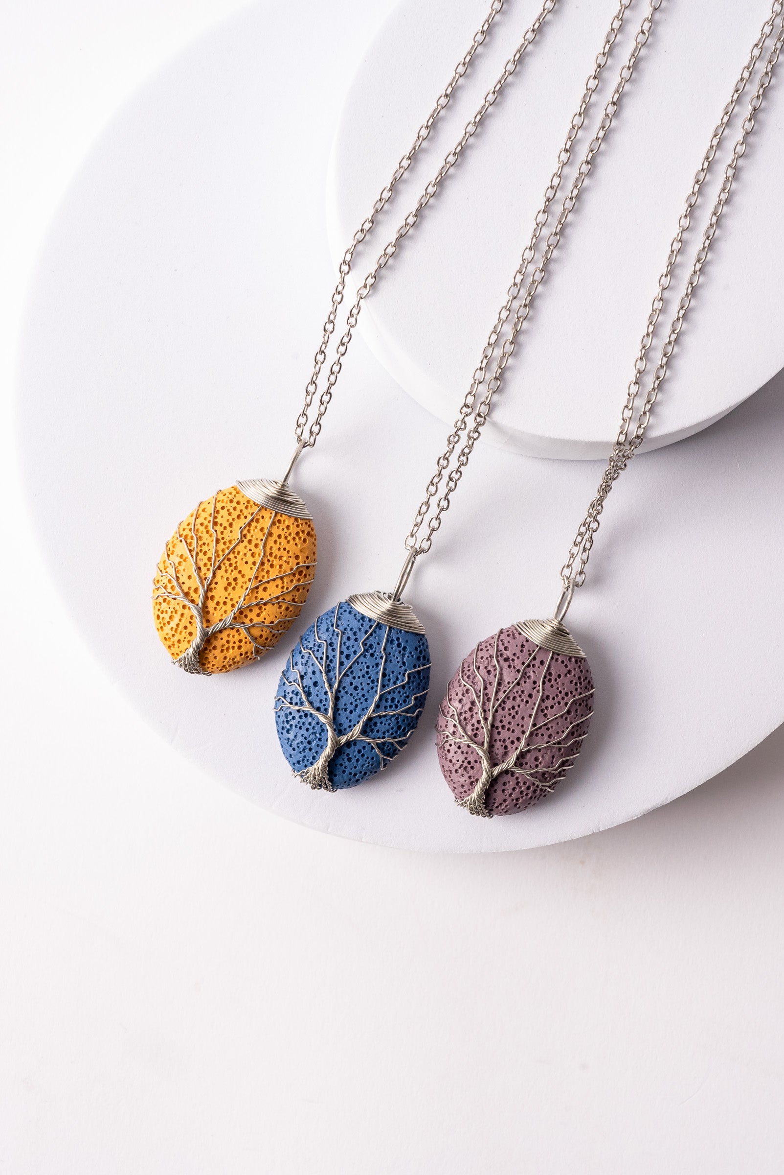 Tree of Life Lava Stone Necklace - Blue
