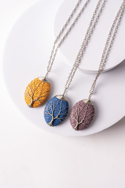 Tree of Life Lava Stone Necklace - Blue