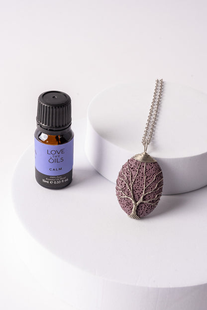 Tree of Life Lava Stone Necklace - Purple