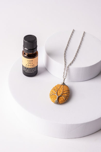 Tree of Life Lava Stone Necklace - Yellow