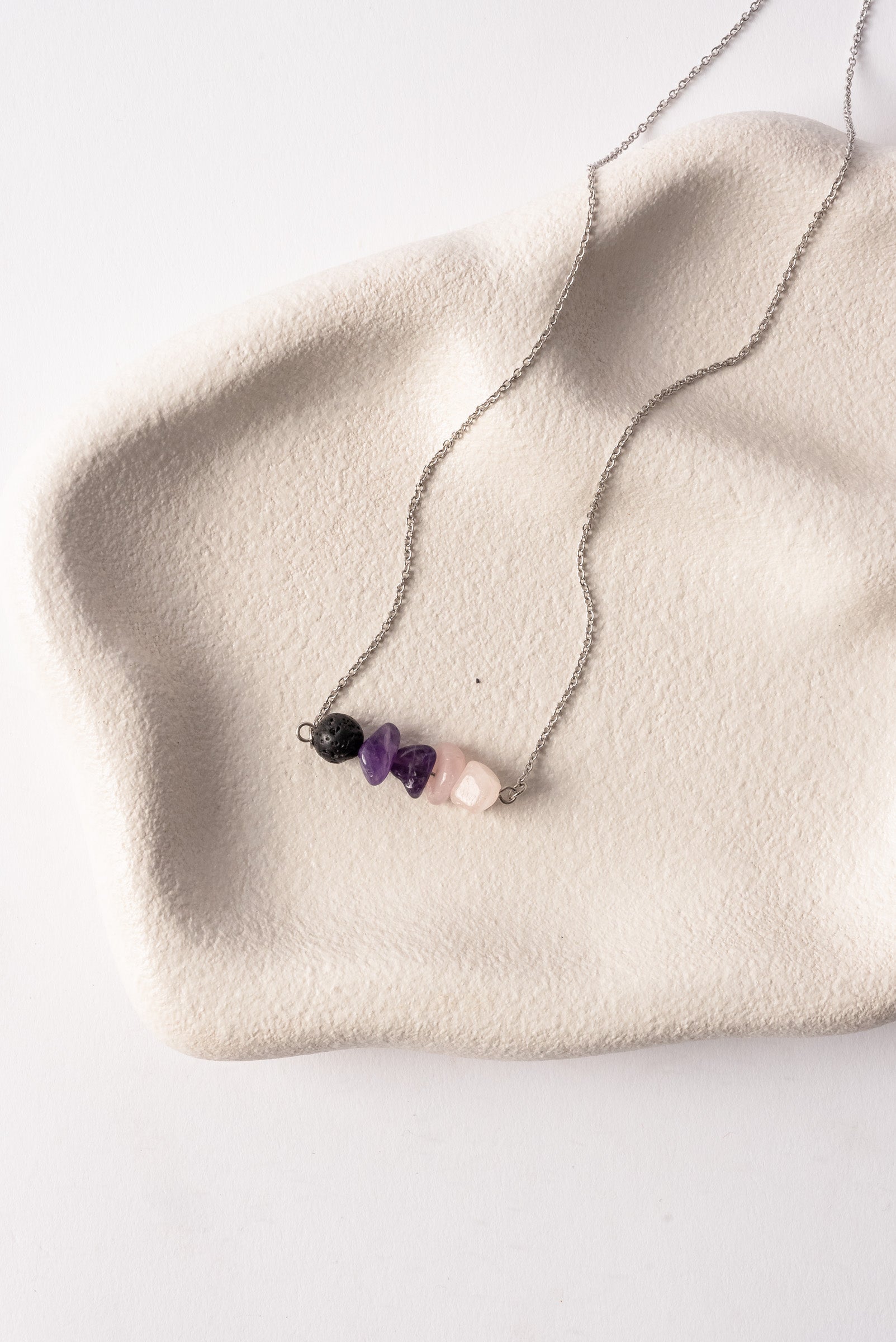 Amethyst, Rose Quartz & Lava Stone Diffusing Necklace