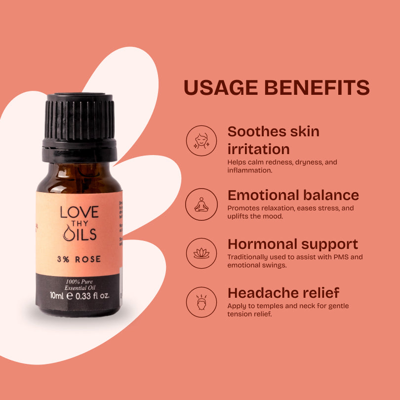 Rose 3% Essential Oil in Jojoba Oil 10ml