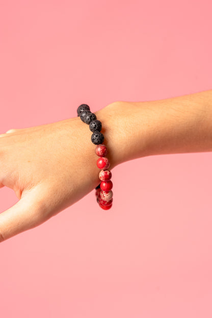 Red Imperial Jasper & Lava Stone diffuser Bracelet