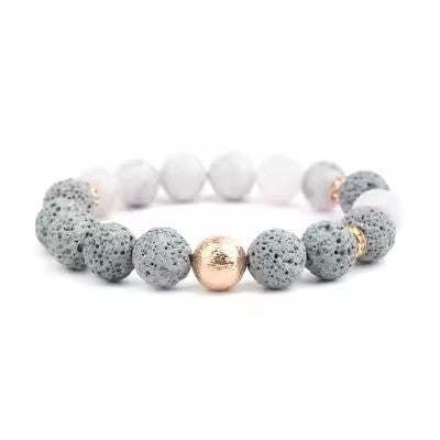 White Crazy Agate & Grey Lava Stones Diffuser Bracelet