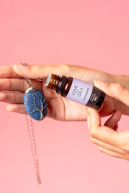 Tree of Life Lava Stone Necklace - Blue