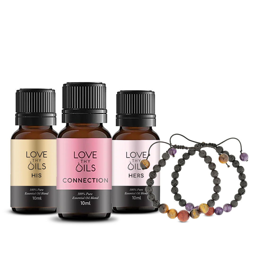 Blissful Bond Bundles (His+Hers+Connection) + Tiger Eye & Lava Bracelet+Amethyst & Lava Bracelet