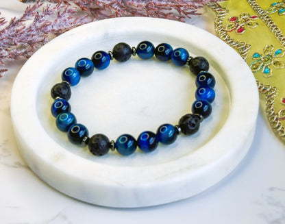 Blue Tiger Eye Beads Diffuser Bracelet