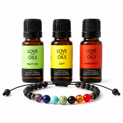 Harmony Collection (Immunity+Joy+Native)+Adjustable 7 Chakra Lava Stone diffusing bracelet