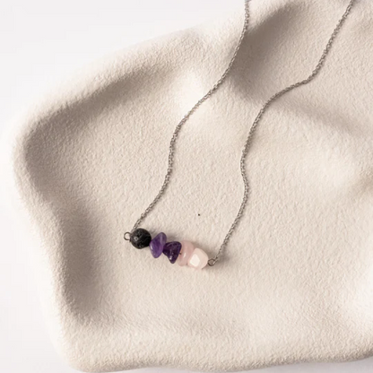 Amethyst, Rose Quartz & Lava Stone Diffusing Necklace