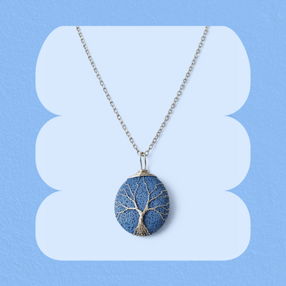 Tree of Life Lava Stone Necklace - Blue
