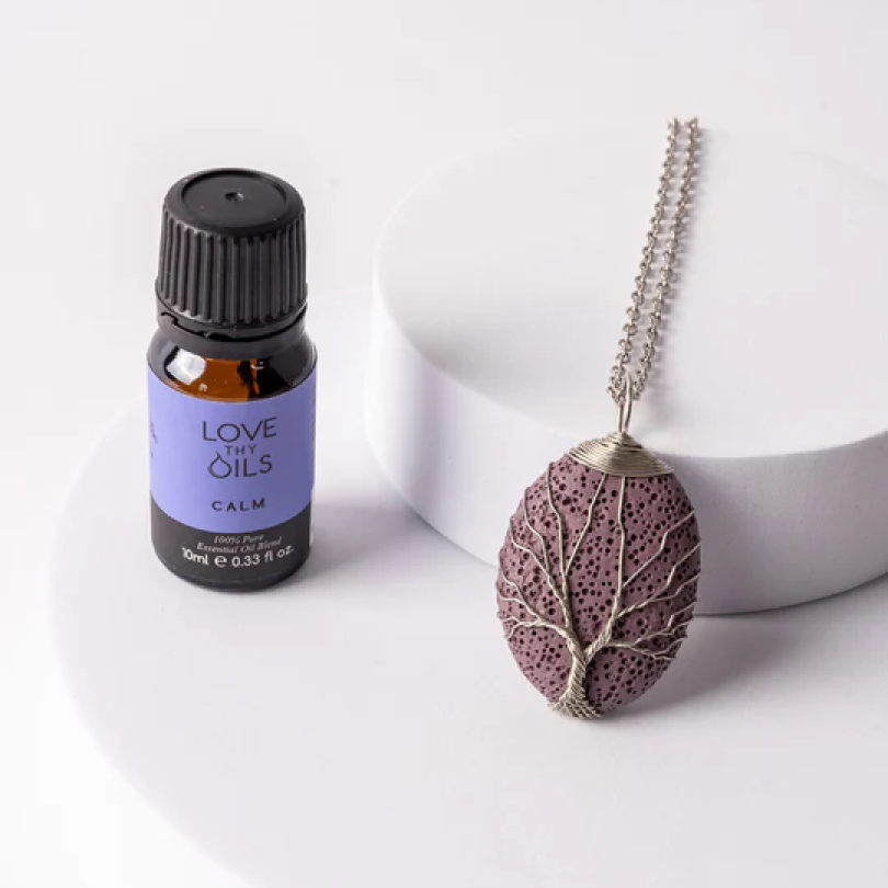 Tree of Life Lava Stone Necklace - Purple