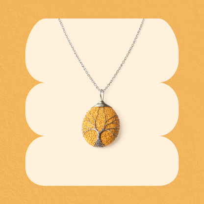 Tree of Life Lava Stone Necklace - Yellow