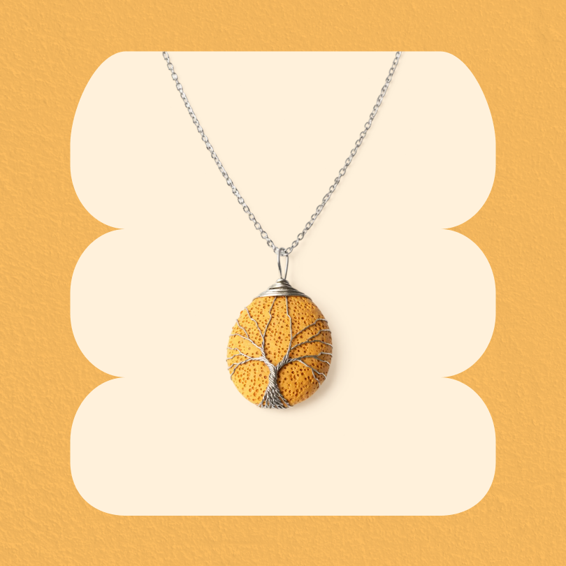 Tree of Life Lava Stone Necklace - Yellow