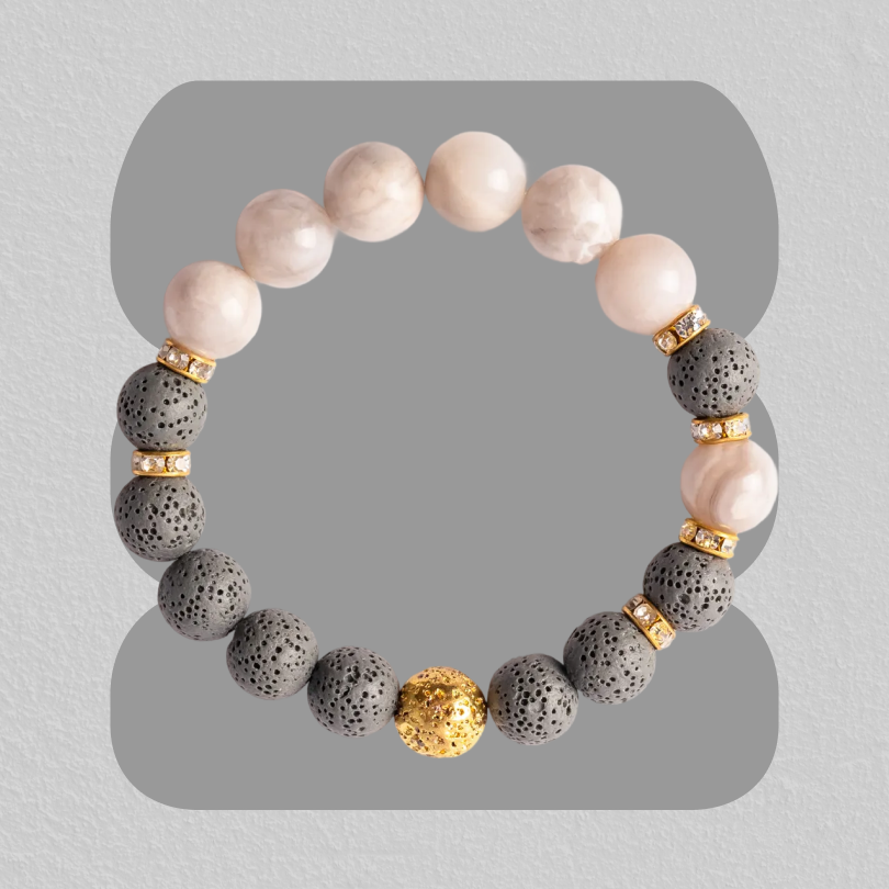 White Crazy Agate & Grey Lava Stones Diffuser Bracelet