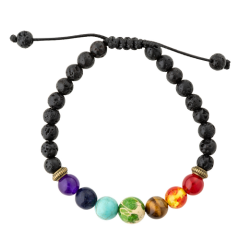 7 chakra essential oil diffuser bracelet.  Aromatherapy jewellery for kids adjustable lava stone diffusing bracelet