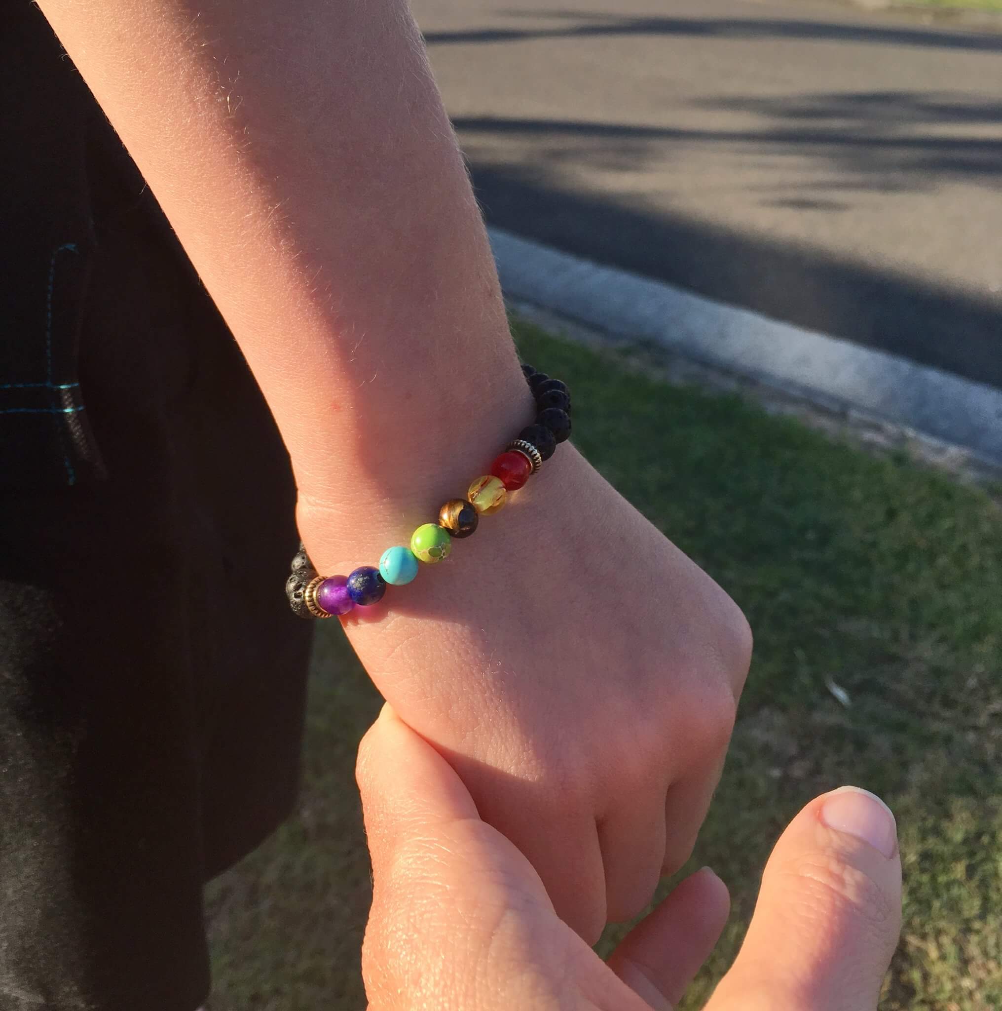 7 chakra essential oil diffuser bracelet.  Aromatherapy jewellery for kids