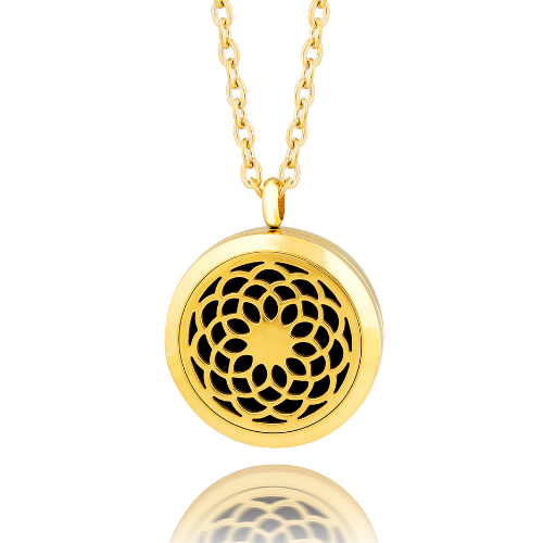 Essential oil diffuser necklace, aromatherapy locket yellow gold