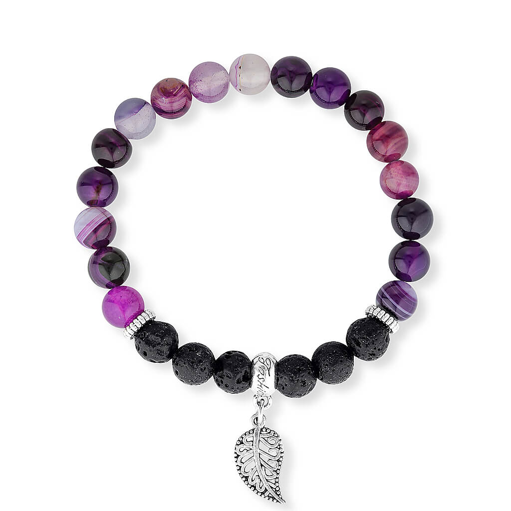 Purple agate and lava stone essential oil diffuser bracelet.  Aromatherapy jewellery