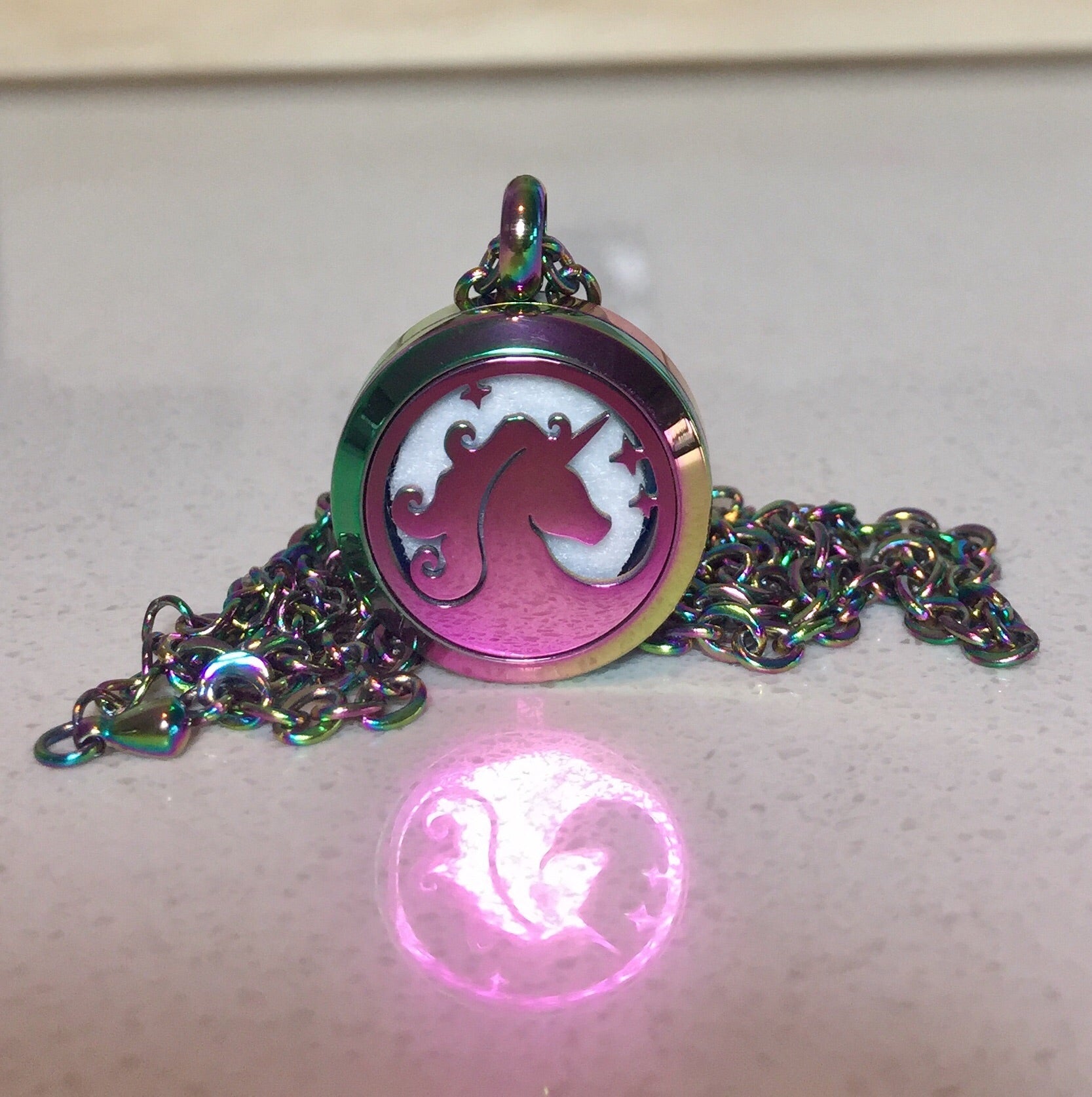 Holographic Unicorn essential oil diffuser necklace